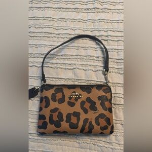 Coach Leopard Print Clutch in Tan and Black